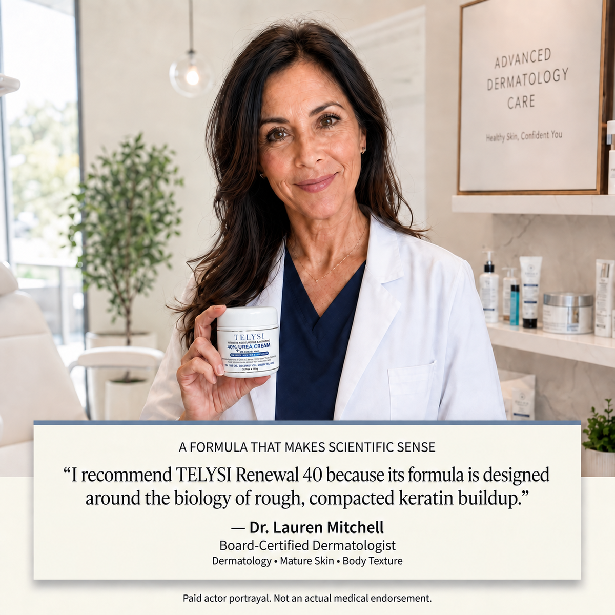 TELYSI — Illustrative actor portrayal — not a medical endorsement