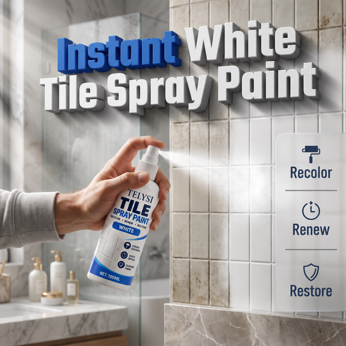 TELYSI Tile Refinishing Spray Paint in White, 100 ml