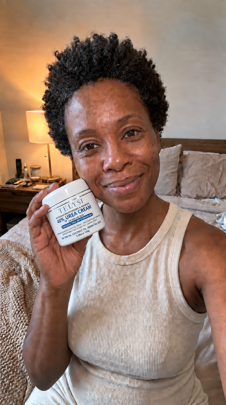 TELYSI cream packaging shown by a model