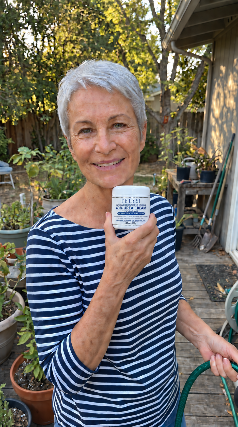 TELYSI cream packaging shown by a model